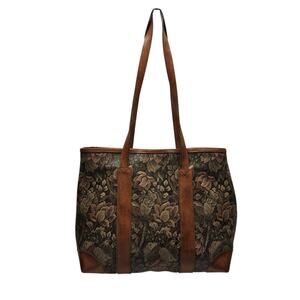 Vintage 90s Floral Faux Leather Purse Shoulder Bag Tapestry Cottage Tote